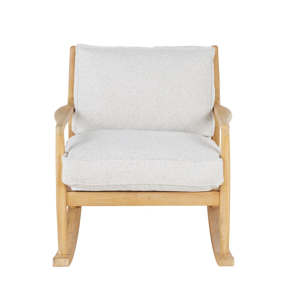 Fauteuil rocking chair en bois d'acacia coussins en polyester recyclé gris chiné