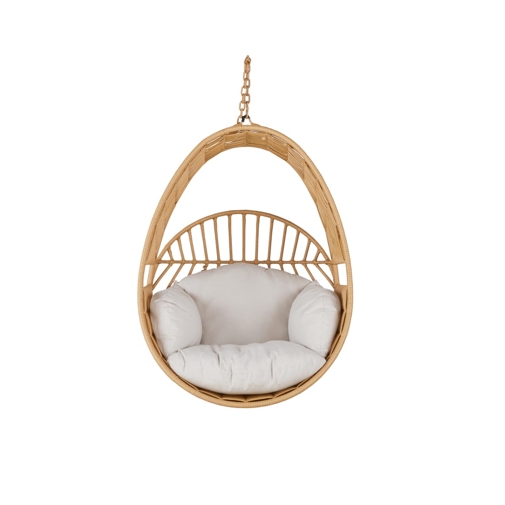 Fauteuil suspendu extérieur en résine imitation rotin et coussin écru