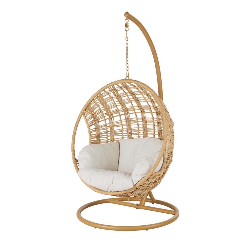 Fauteuil suspendu extérieur en résine recyclée et coussin en polyester recyclé écru (pied vendu séparément)