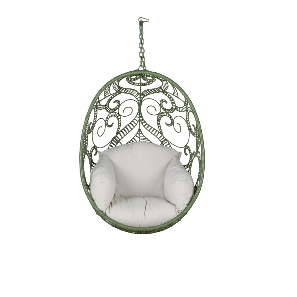 Fauteuil suspendu extérieur en résine recyclée verte et coussin écru (pied vendu séparément)