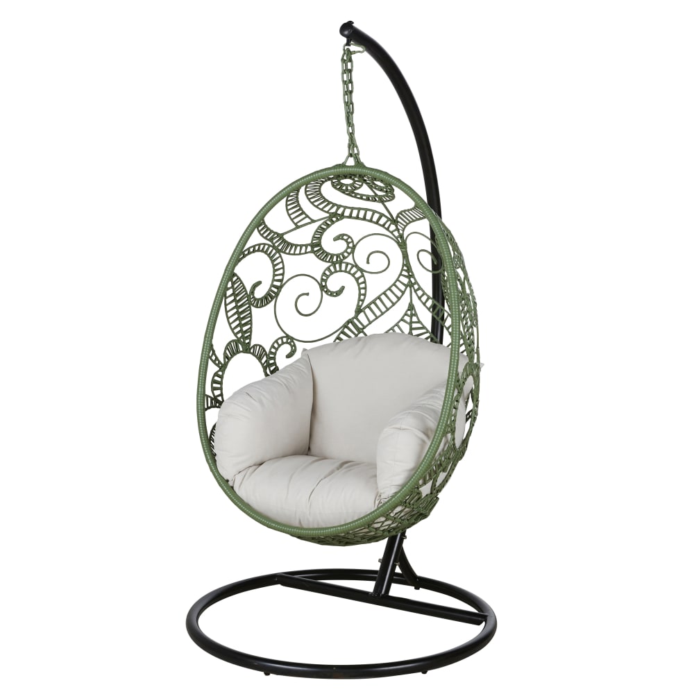 Fauteuil suspendu extérieur en résine recyclée verte et coussin écru (pied vendu séparément) - Maisons du Monde