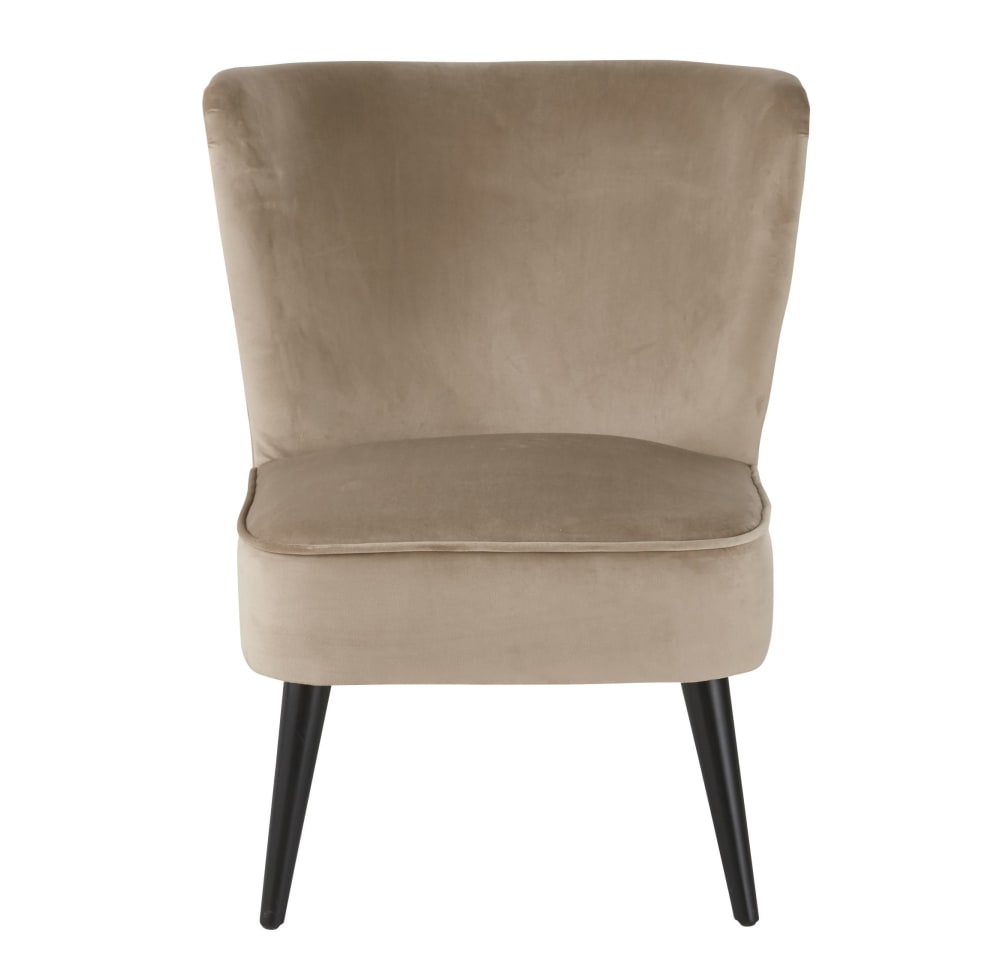 Fauteuil vintage en velours beige — vue 3