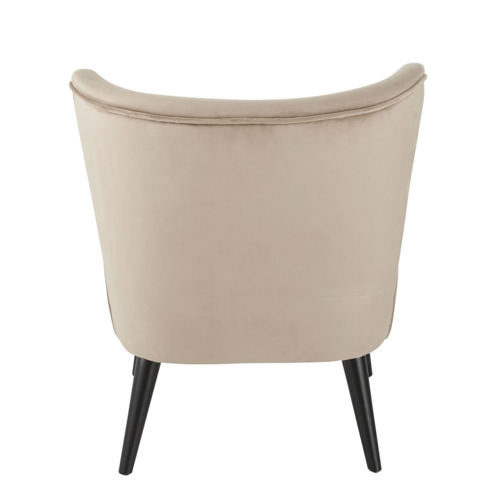 Fauteuil vintage en velours beige — vue 4