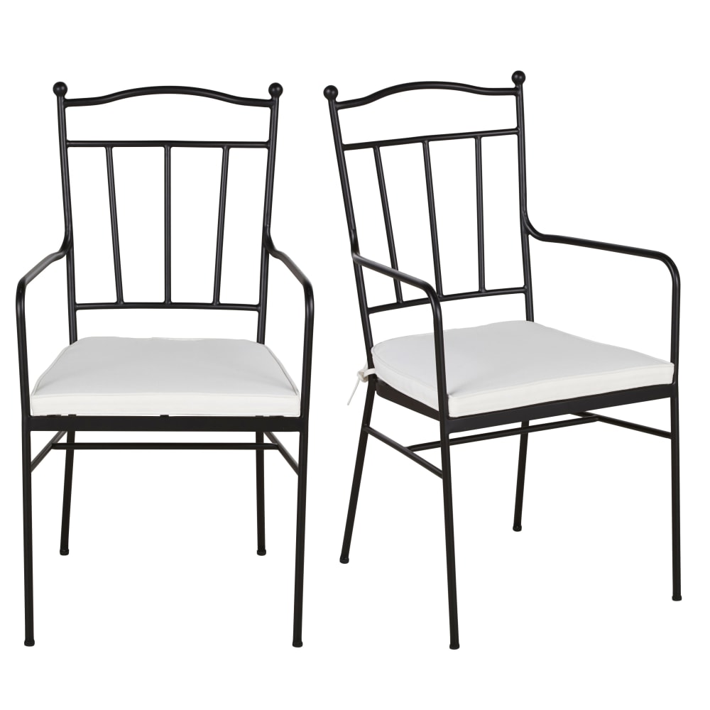 Fauteuils de table de jardin en acier noir et coussins en polyester recyclé blanc cassé (x2)