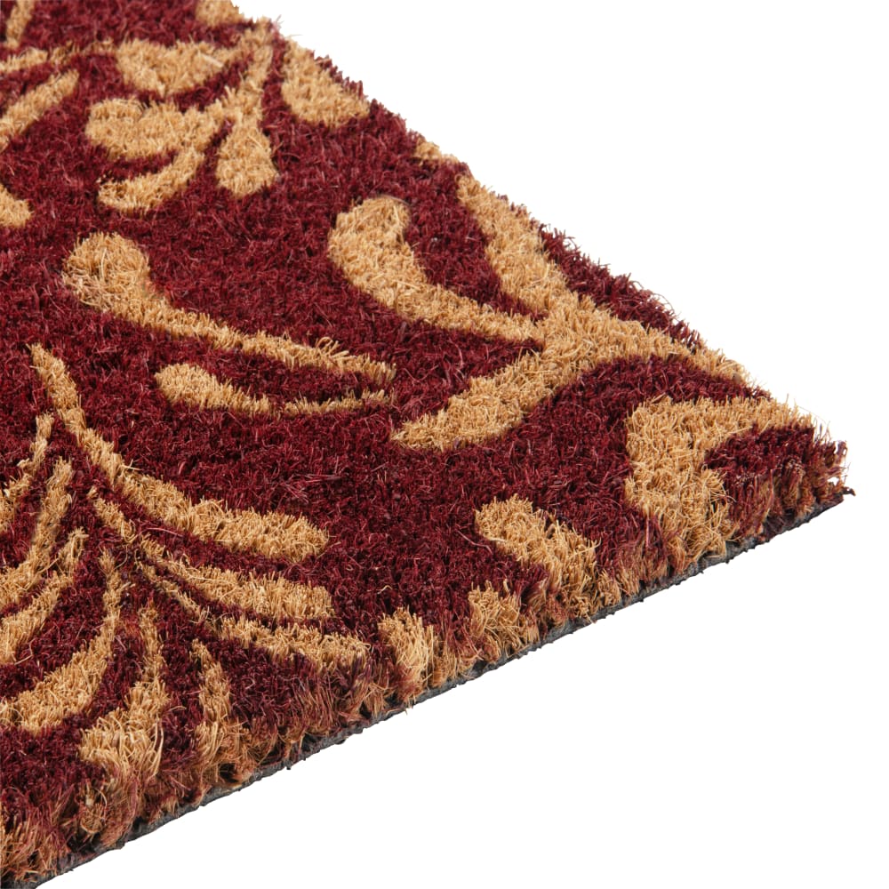 Fußmatte aus Kokosfaser mit Blumenmuster, bordeauxrot 40x60cm -