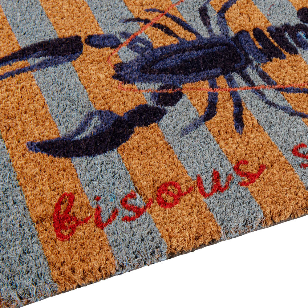 Fußmatte aus Kokosfaser mit Hummermotiv, blau und braun 40x60cm -