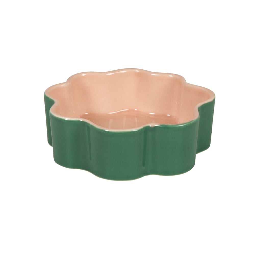 Gamelle fleur en grès vert et rose