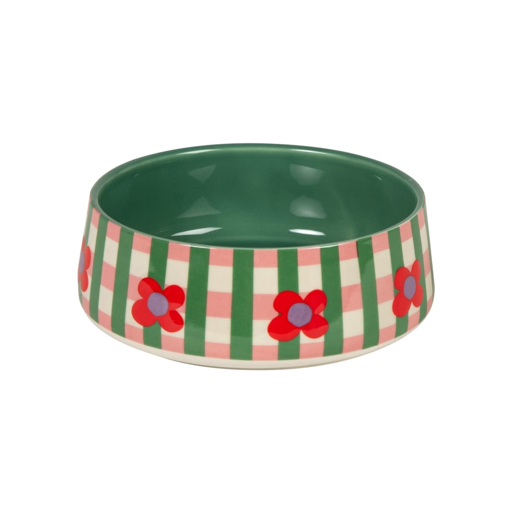 Gamelle pour animaux en grès blanc, vert, rose et lilas