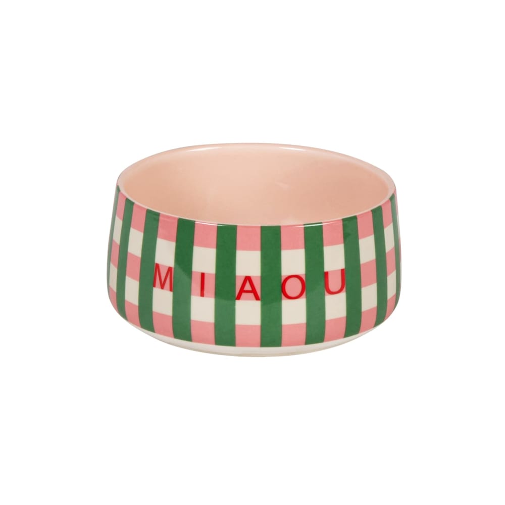 Gamelle pour chat en grès blanc, vert et rose