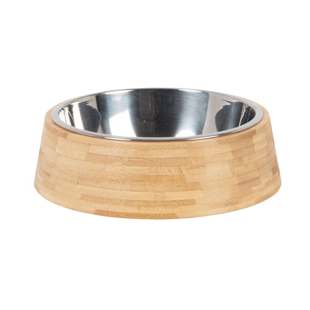 Gamelle pour chat et chien en inox et support en bambou D14