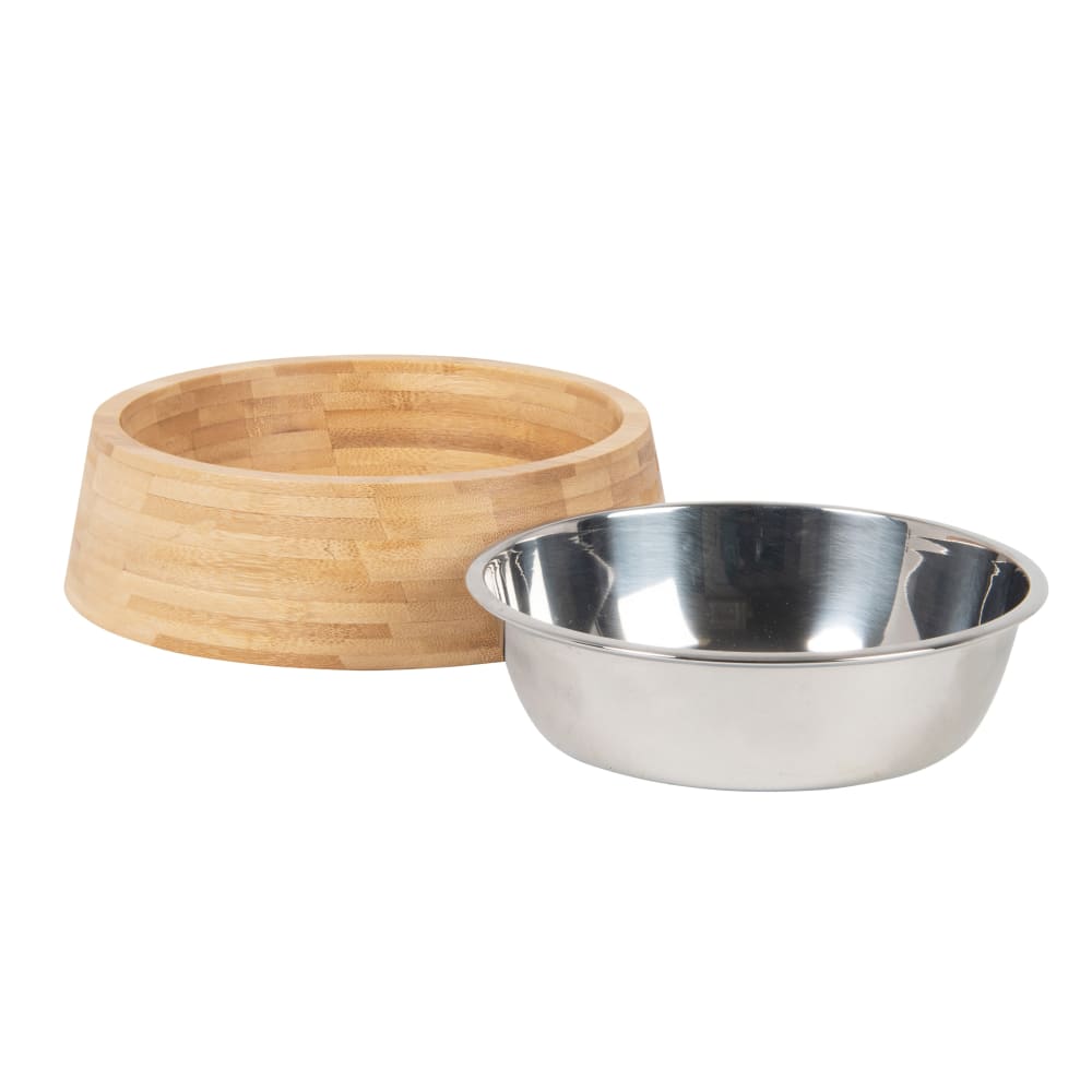 Gamelle pour chat et chien en inox et support en bambou D14 - Maisons du Monde