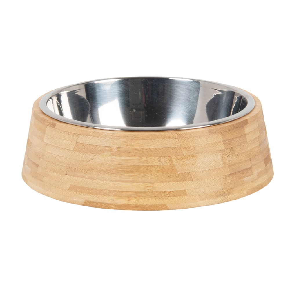 Gamelle pour chat et chien en inox et support en bambou D18