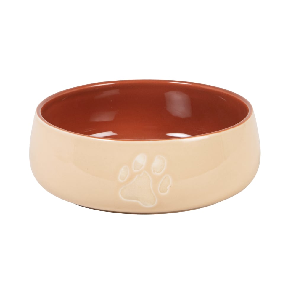 Gamelle pour chien et chat en grès blanc cassé et marron D17