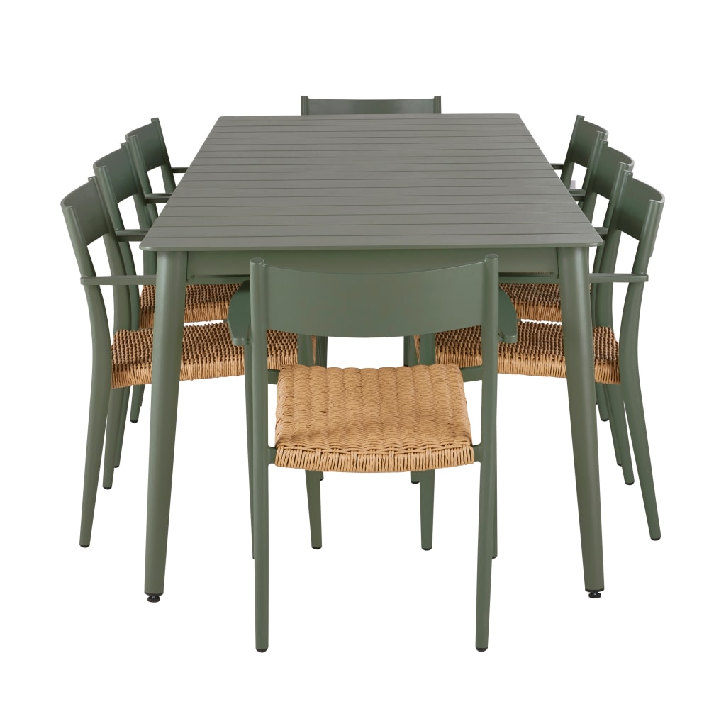 Garten-Esstisch mit 8 Stühlen aus Aluminium, khaki und natur -