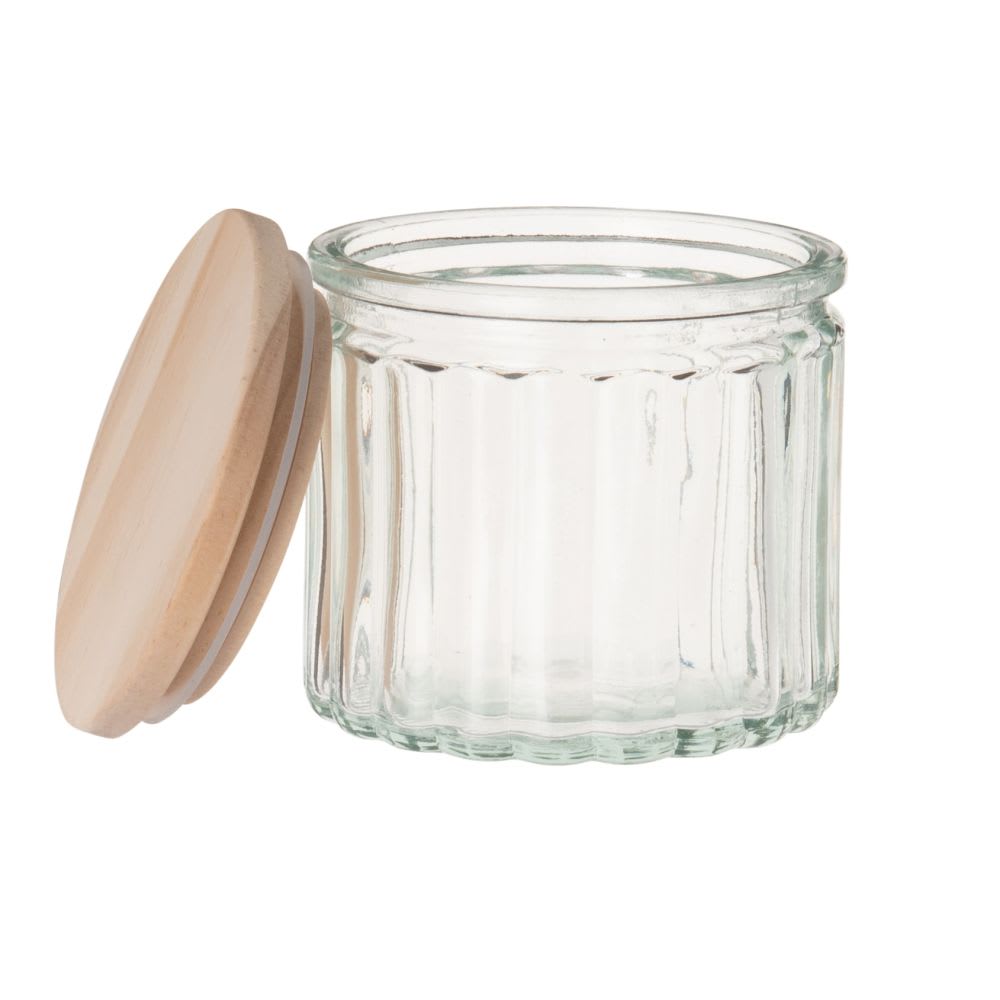 Gefäß aus Glas mit Deckel aus Kiefernholz, H8cm - Maisons Du