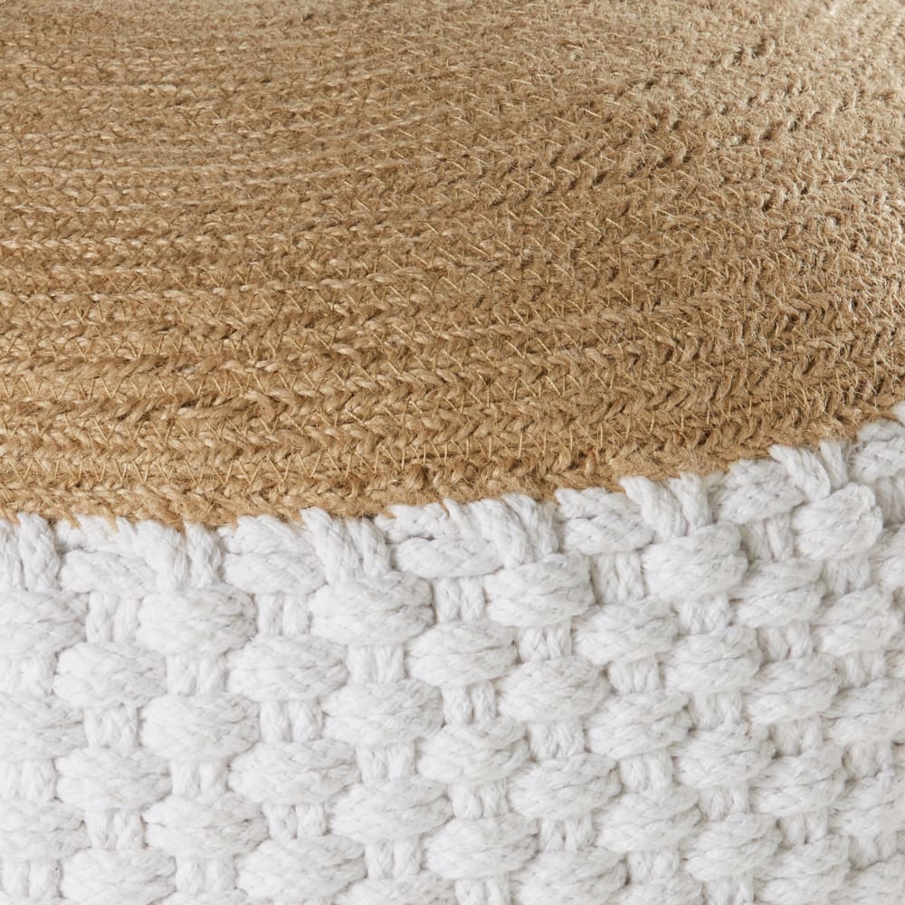 Geflochtener Puff aus Jute und Baumwolle, weiß - Maisons Du Monde