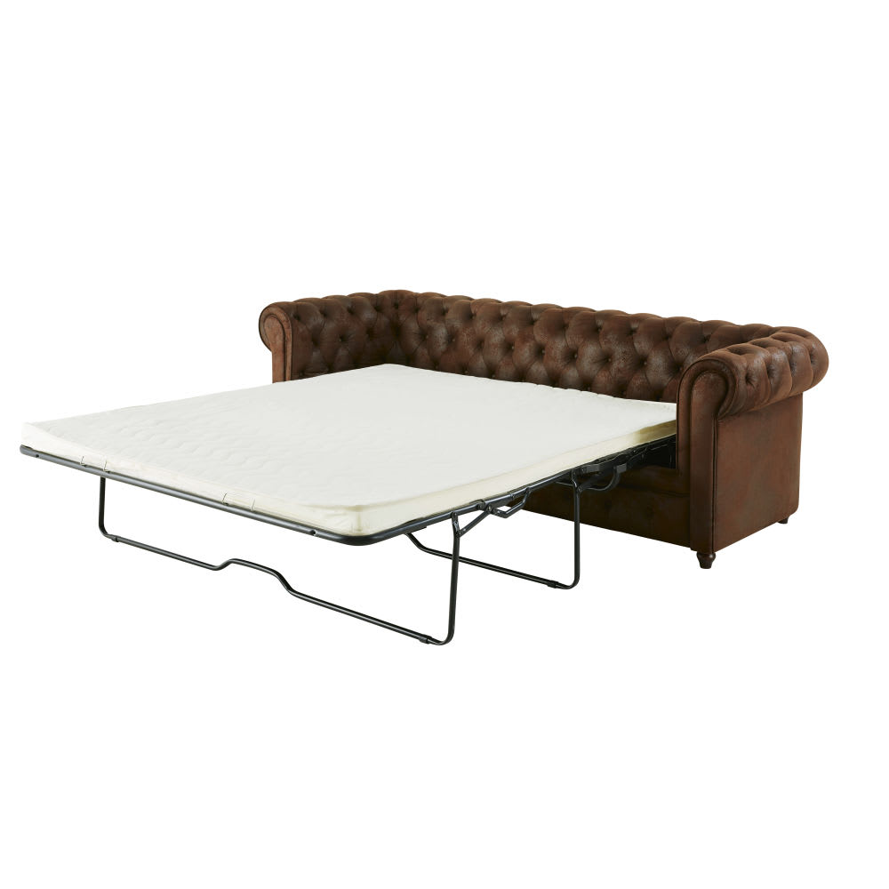Gepolstertes 3-Sitzer-Schlafsofa mit Bezug aus Wildlederimitat,