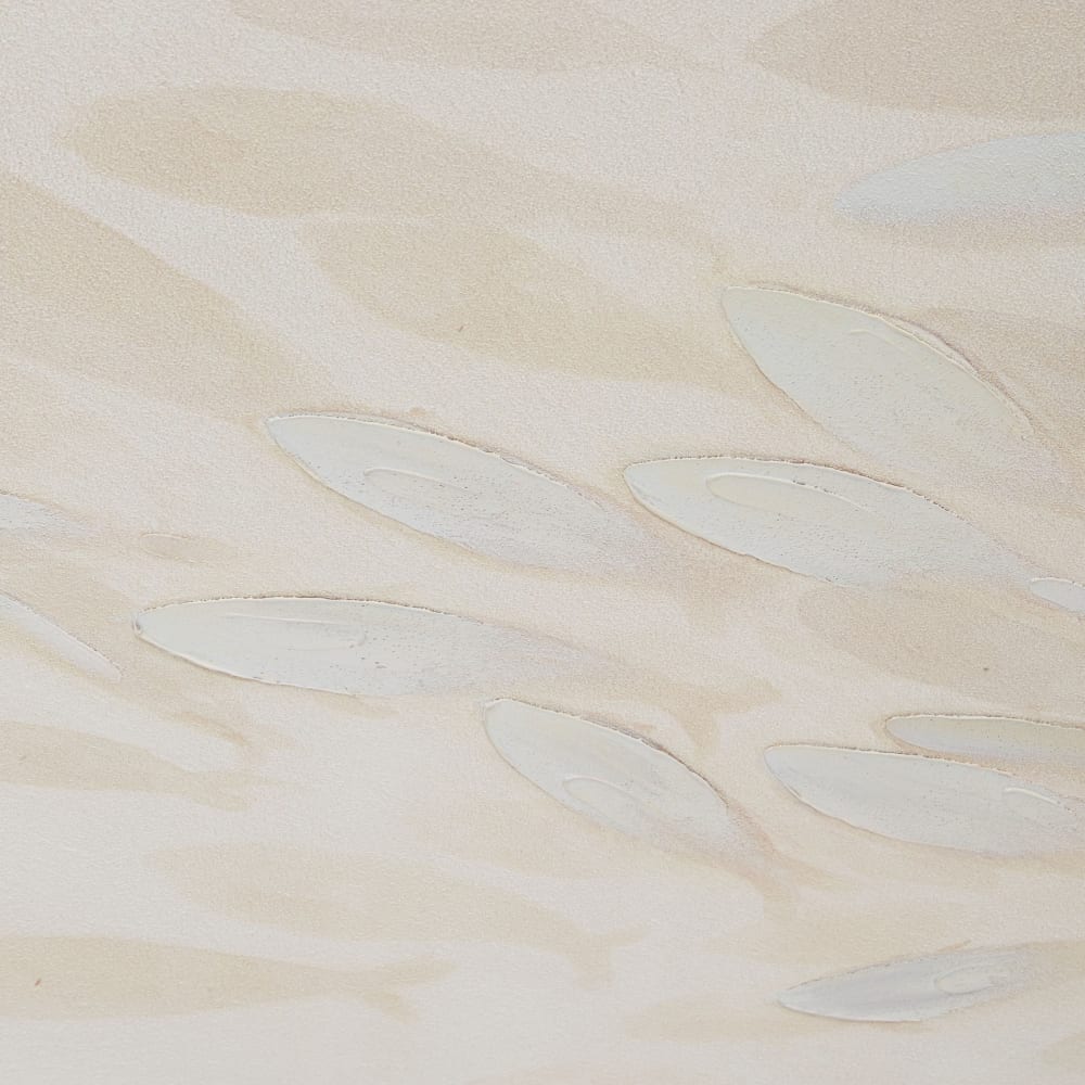 Geschilderd doek met een afbeelding van een school witte en beige