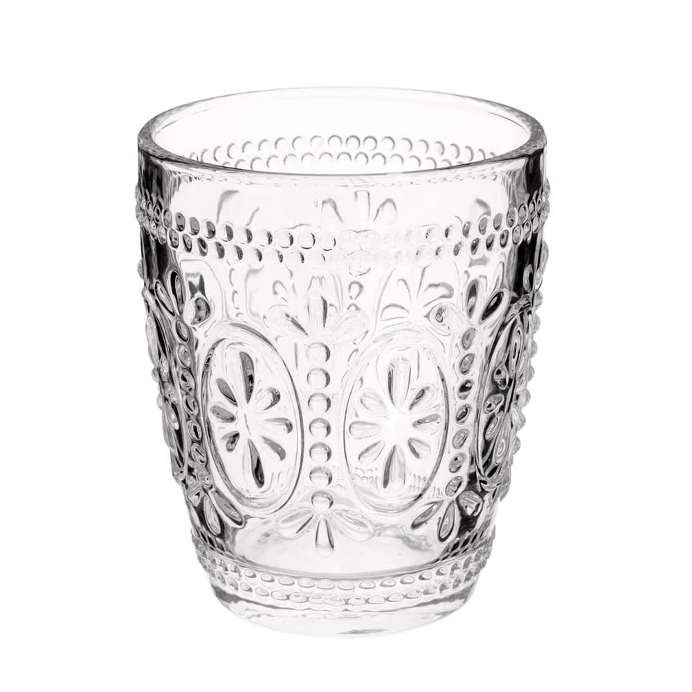 Gobelet en verre motif floral transparent