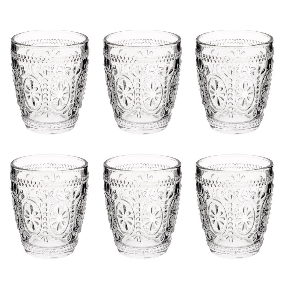 Gobelet en verre motif floral transparent