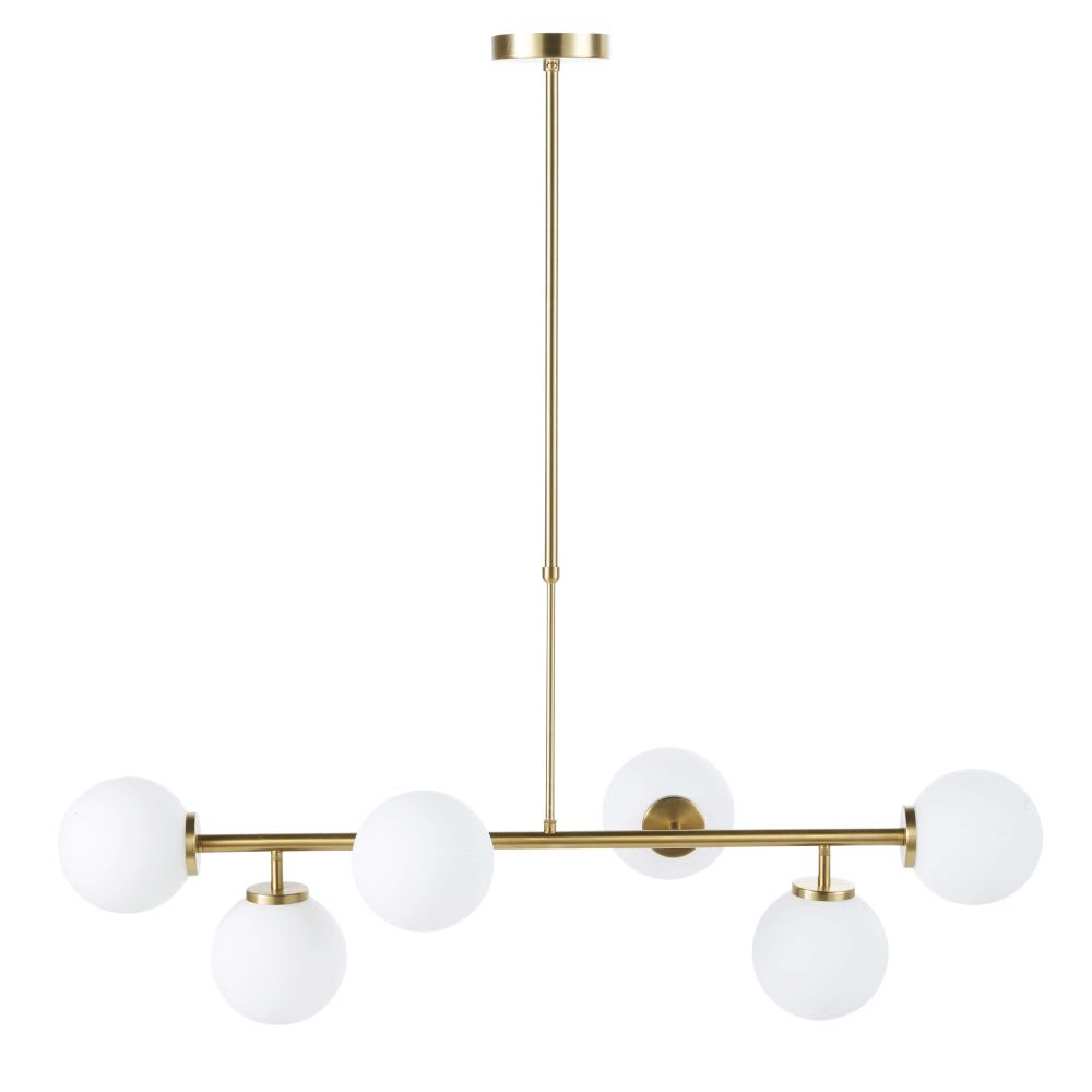 Goudkleurige metalen hanglamp met 6 opaalglazen bollen - Maisons Du Monde