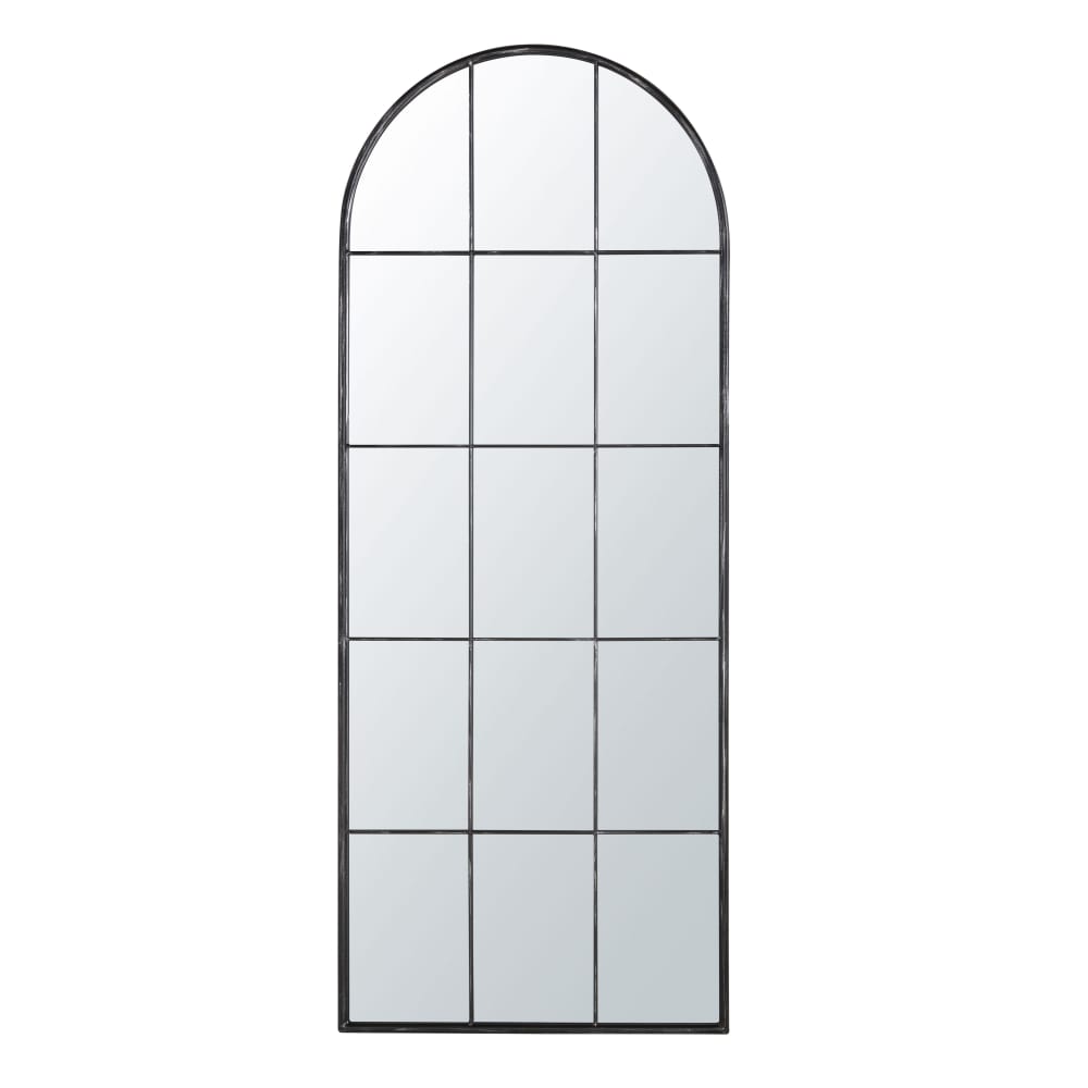 Grand miroir fenêtre arche en métal noir effet vieilli 71x180