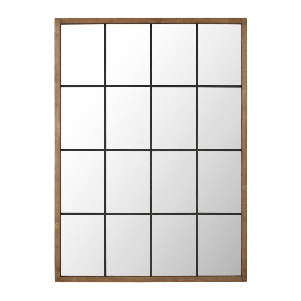 Grand miroir fenêtre rectangulaire en bois de pin et aluminium effet vieilli, 121x165 cm