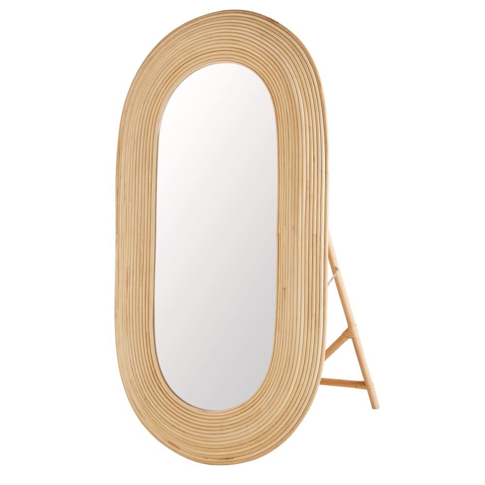 Grand miroir ovale en rotin sur pied 92x163 - Maisons du Monde