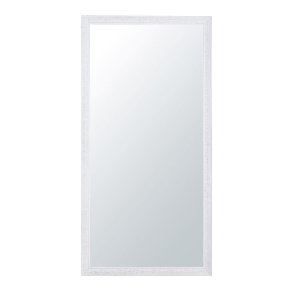 Grand miroir rectangulaire à moulures blanc grisé, 90x180 cm