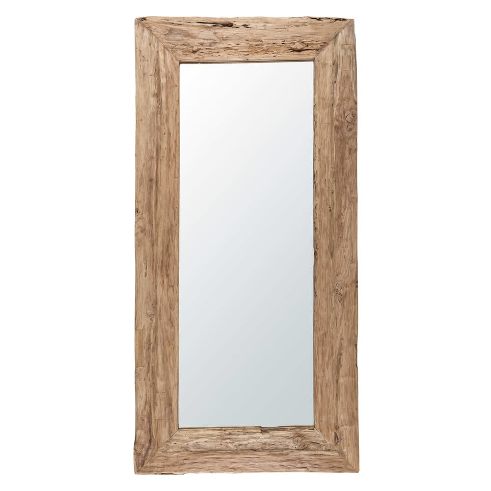 Grand miroir rectangulaire en bois de teck, 100x200 cm