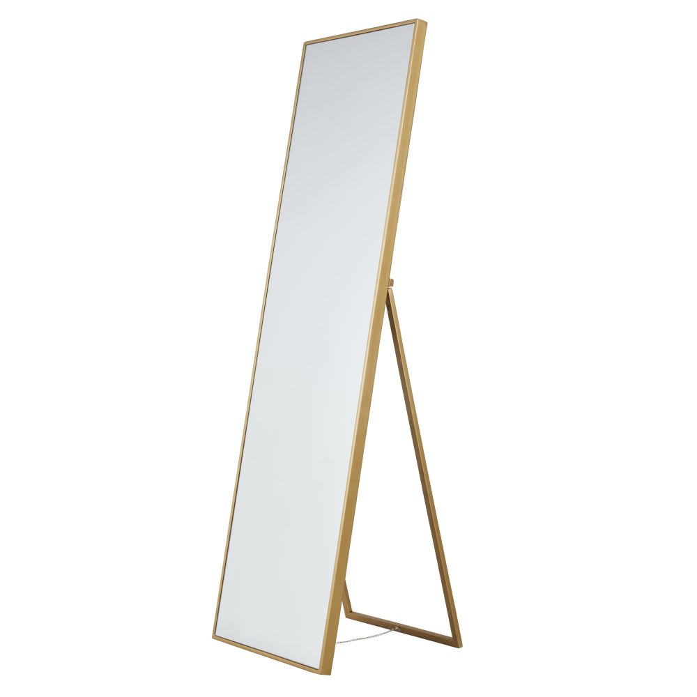 Grand miroir rectangulaire sur pied en aluminium doré, 50x170 cm