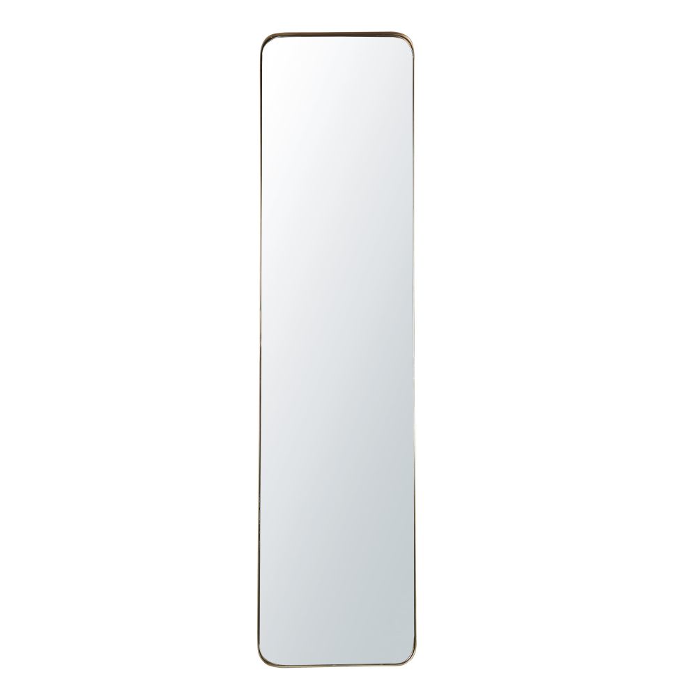 Grand miroir rectangulaire sur pied en aluminium et acier doré, 40x167 cm