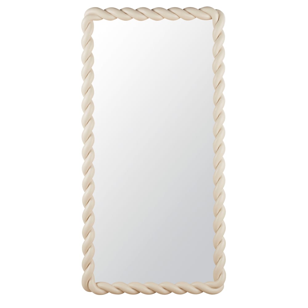 Grand miroir rectangulaire torsadé beige, 80x160 cm