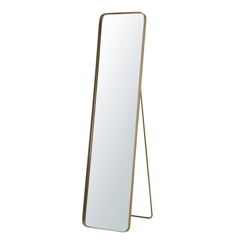 Grand miroir sur pied en aluminium et acier doré, 40x165 cm