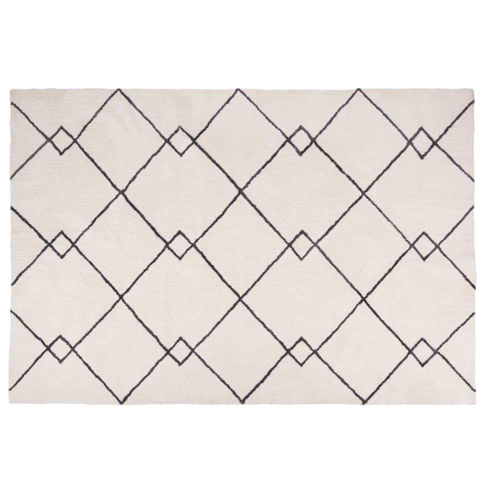 Grand tapis style berbère tufté blanc et noir 200x300