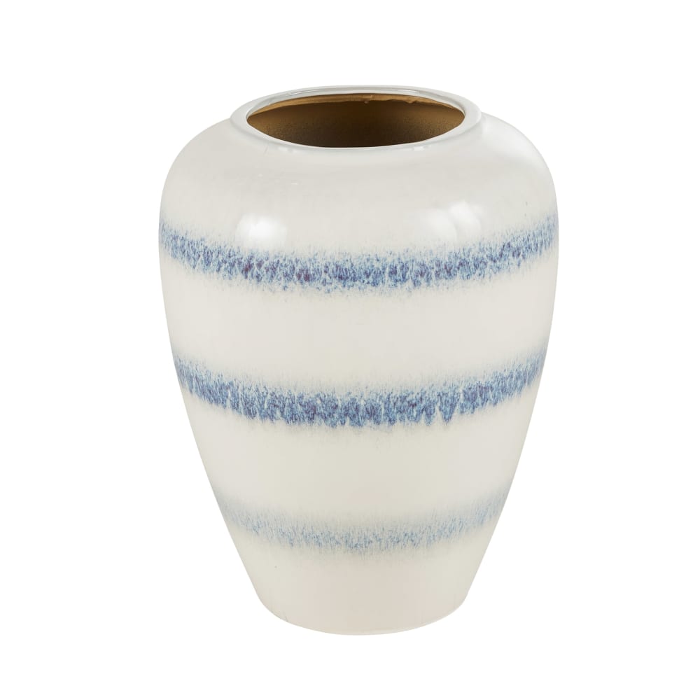 Grand vase en grès blanc et bleu H64