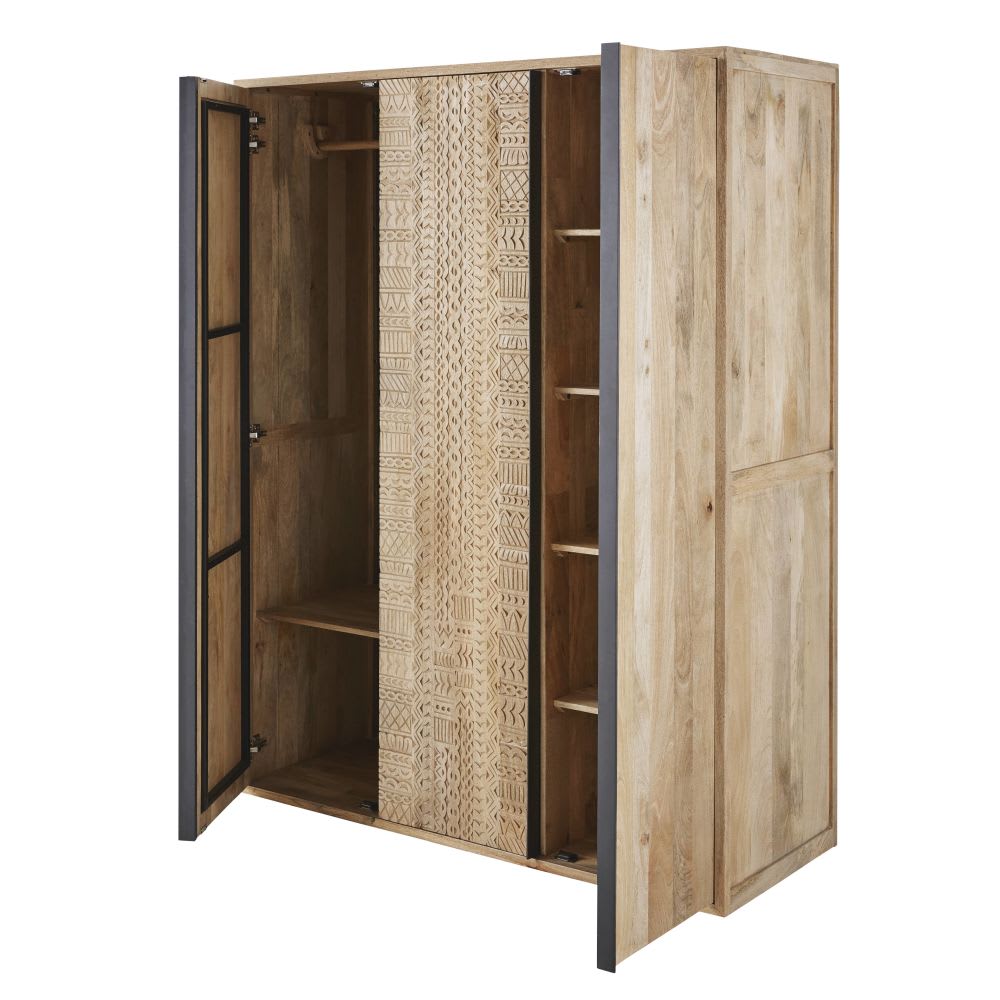 Gravierter 3-türiger Kleiderschrank, B 145 cm - Maisons Du Monde