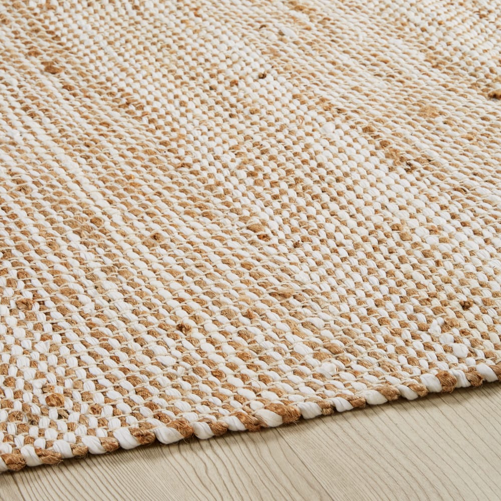 Großer Teppich aus gewebter Baumwolle beige 200 x 300 cm -