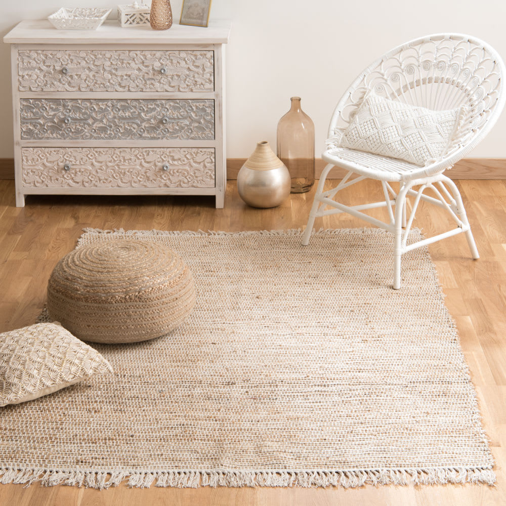 Großer Teppich aus gewebter Jute und recycelter Baumwolle,