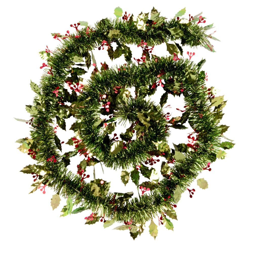 Guirlande de Noël houx artificiel vert et rouge L200