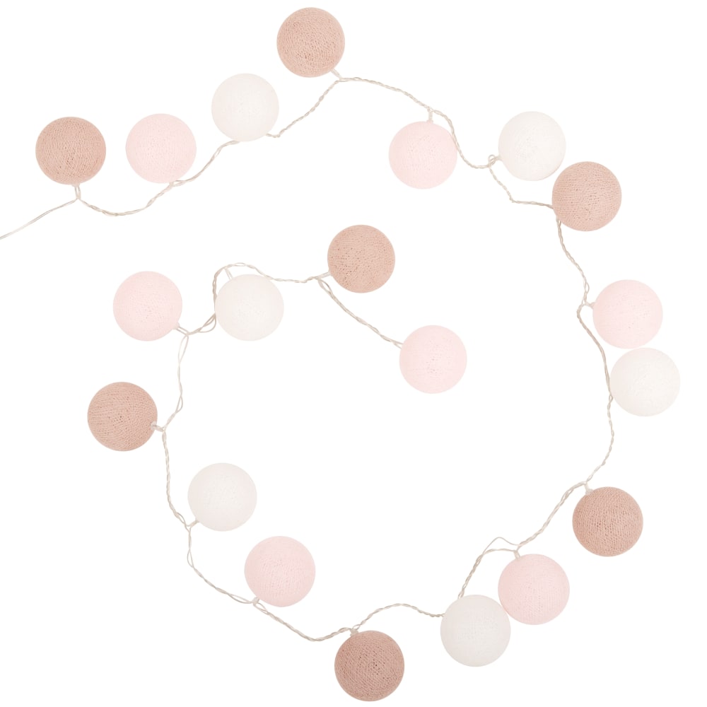 Guirlande lumineuse en coton 20 LEDS rose, beige et blanc L190