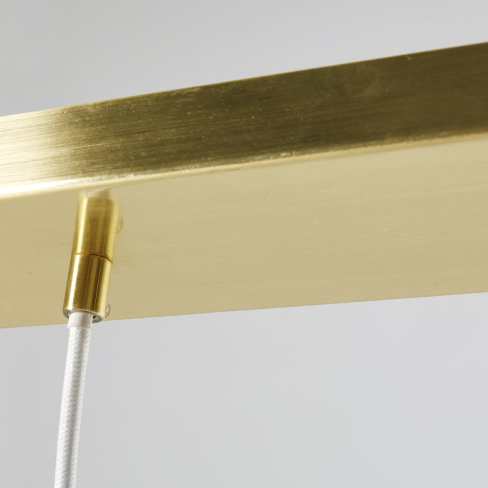 Hängelampe mit 5 Glaskugelschirmen und goldfarbenem Metallfuß -