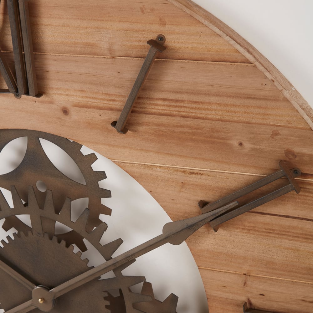Horloge murale à rouages en sapin et acier noir, D90 cm - Maisons du Monde