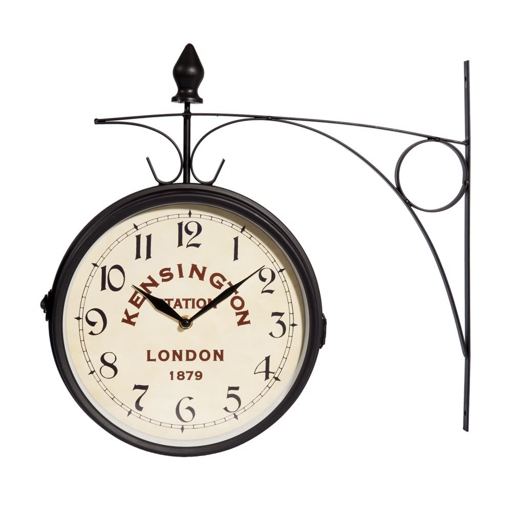 Horloge murale de gare en acier noir, 24x42 cm