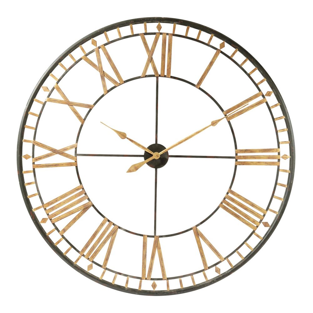 Horloge murale en acier doré et noir, D120 cm
