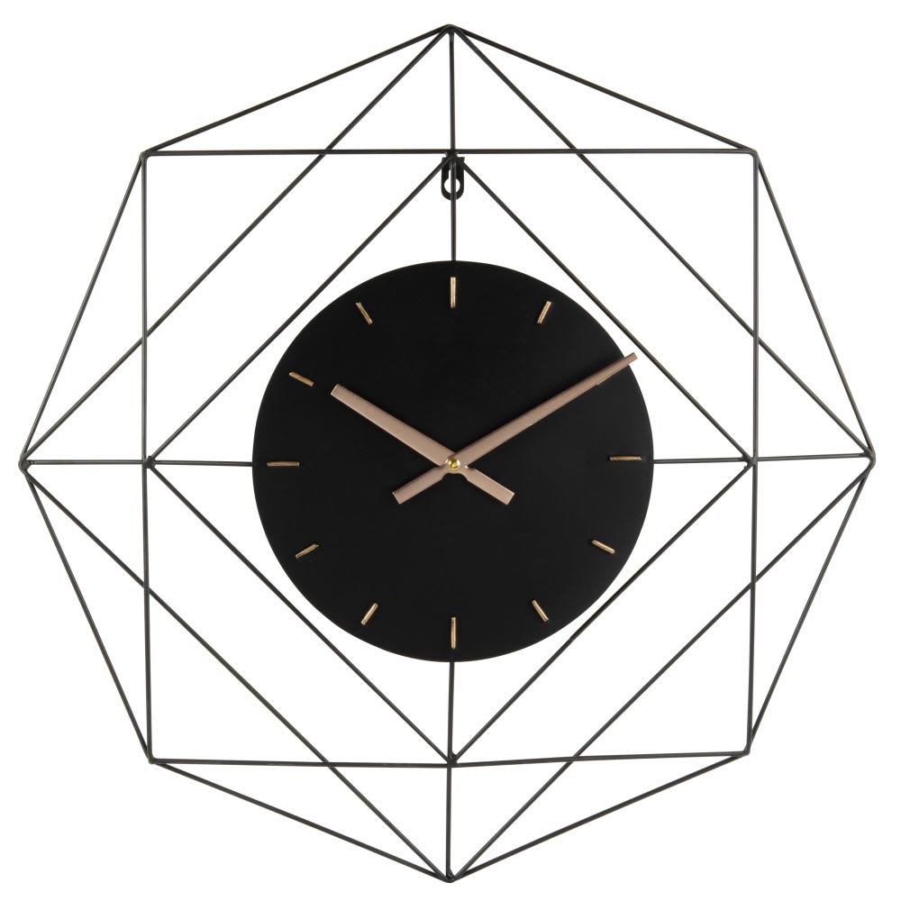 Horloge murale filaire en acier noir, 60x60 cm
