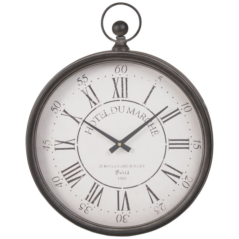 Horloge murale gousset en acier gris foncé, 41x51 cm