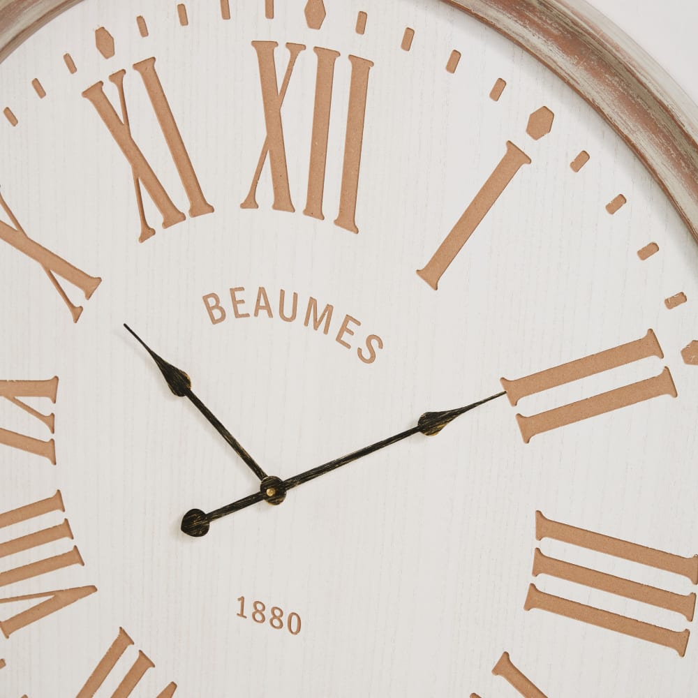 Horloge murale gravée blanche et beige, D90 cm