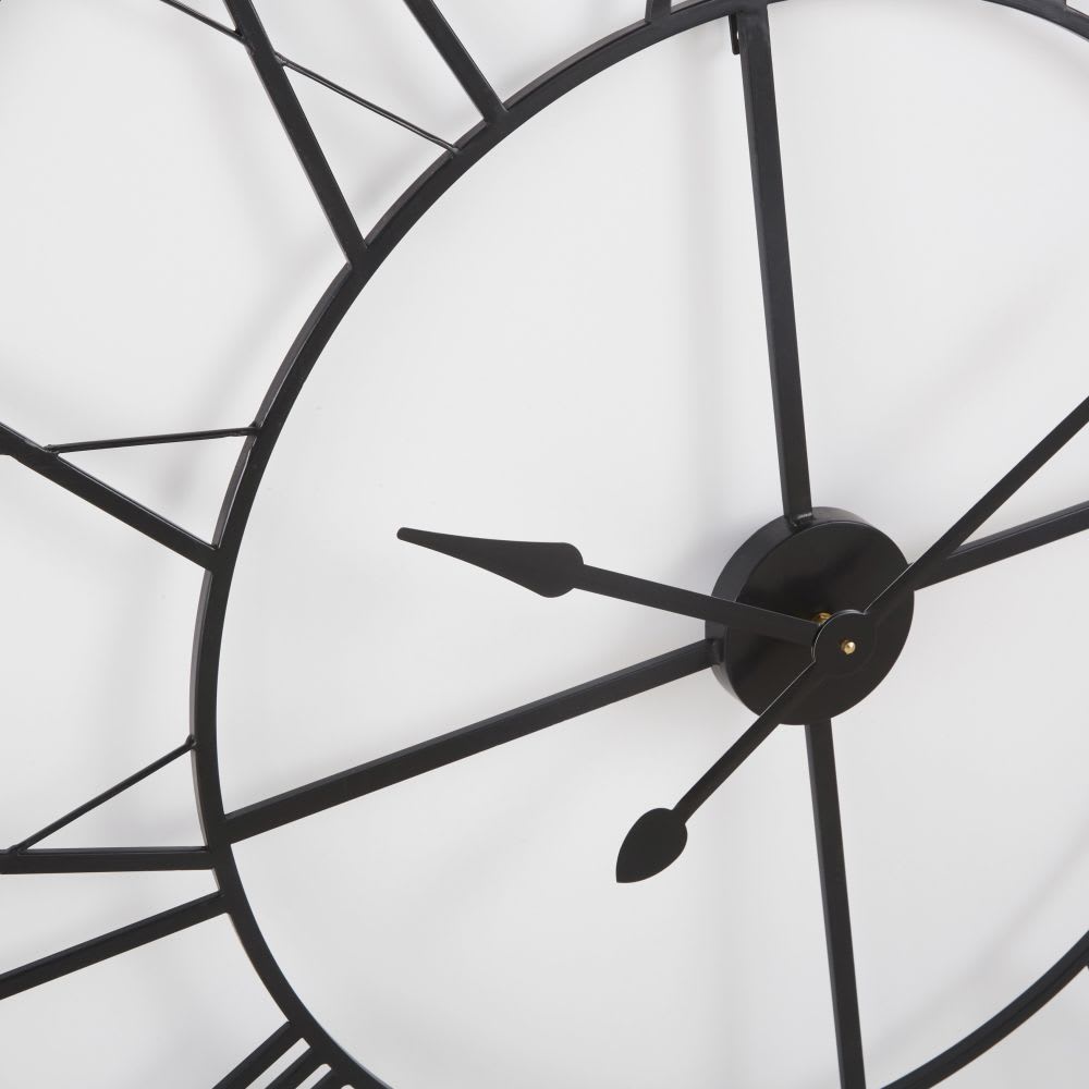 Horloge murale ronde en acier noir, D105 cm
