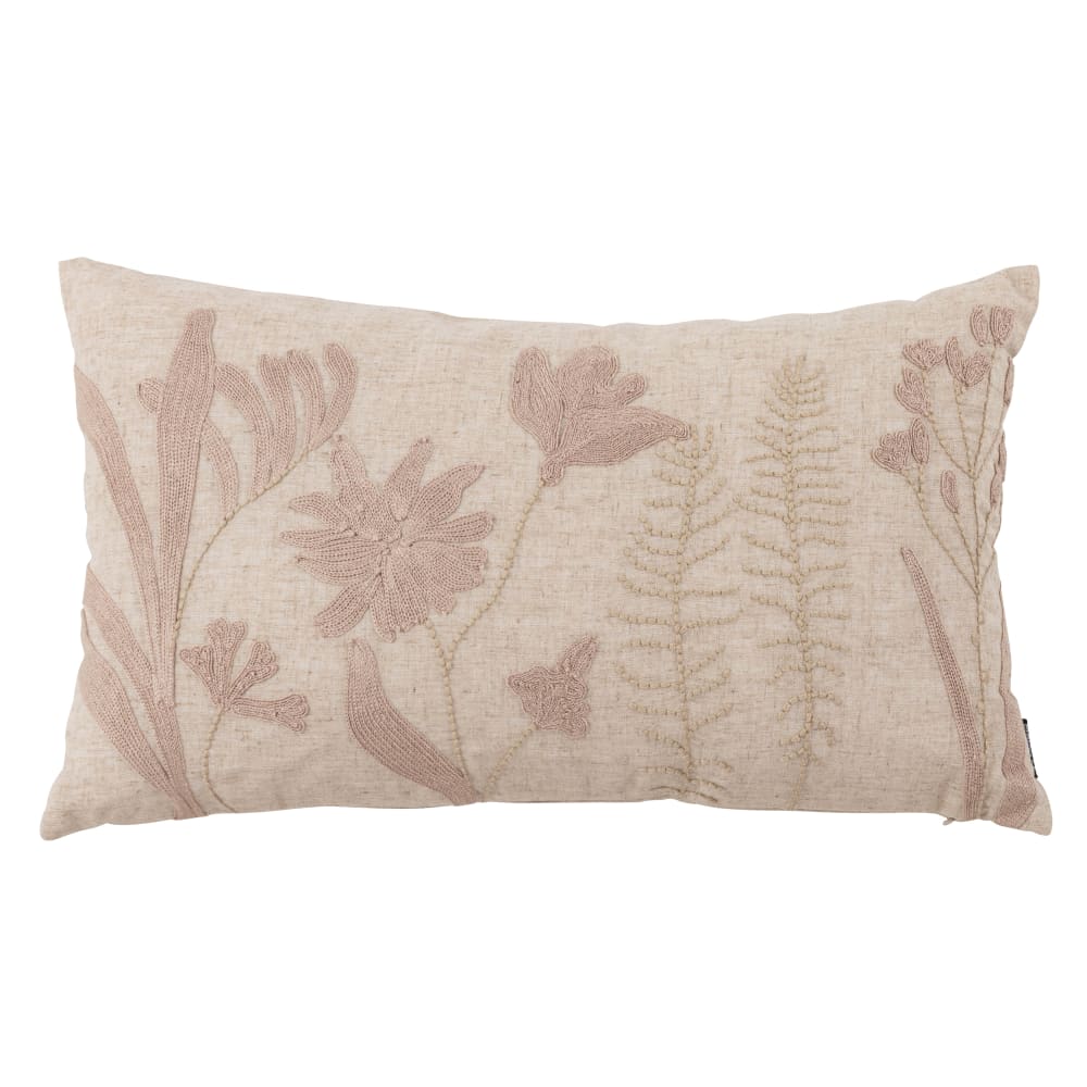 Housse de coussin beige motifs floraux brodés 50x30